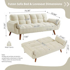 Canapé-lit futon en lin multicolore avec dossier capitonné divisé et dossier réglable – 2 places