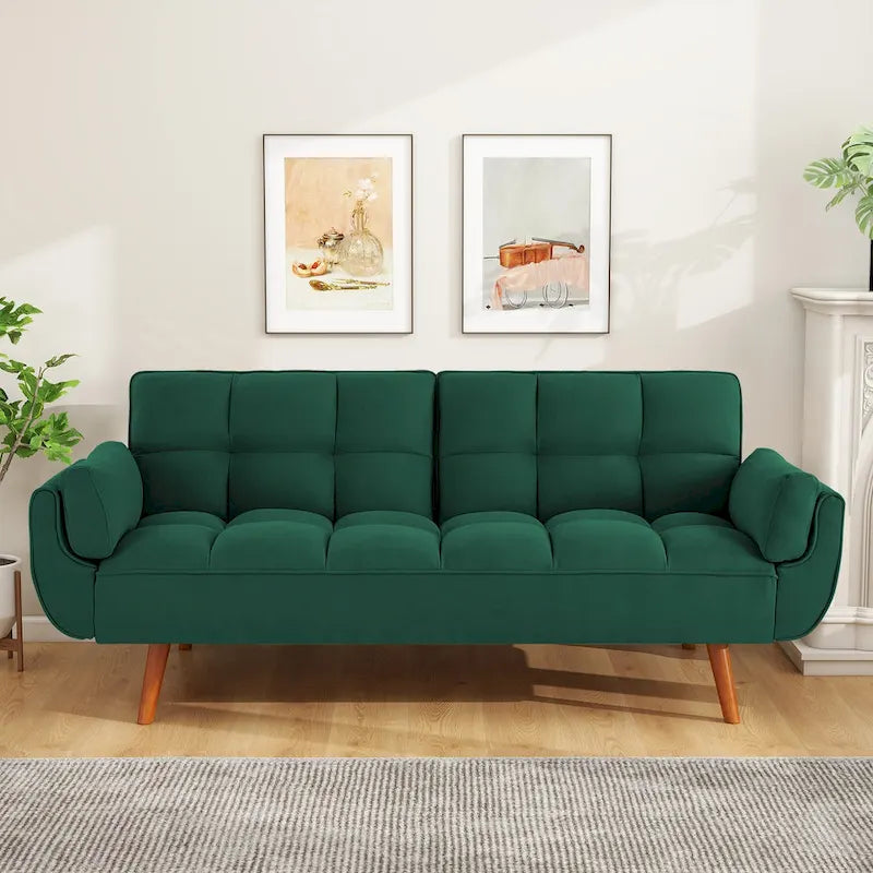 Canapé-lit futon en lin multicolore avec dossier capitonné divisé et dossier réglable – 2 places