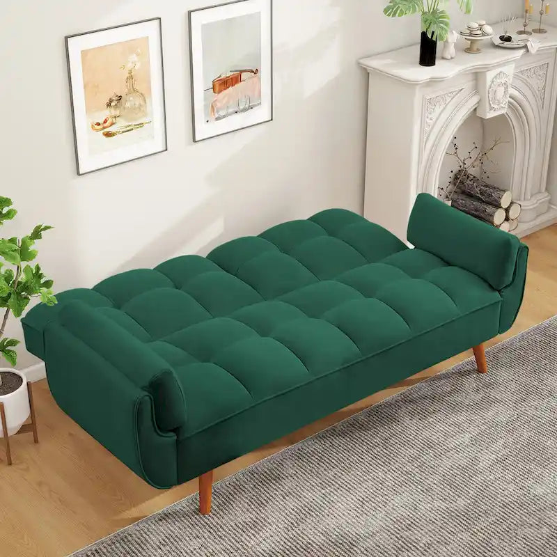 Canapé-lit futon en lin multicolore avec dossier capitonné divisé et dossier réglable – 2 places