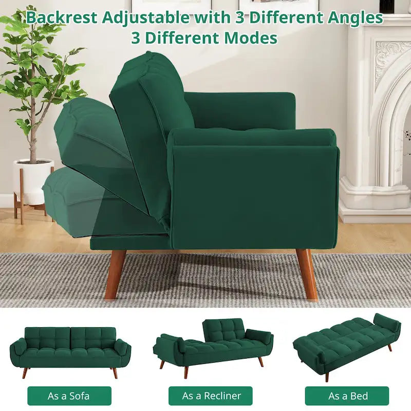 Canapé-lit futon en lin multicolore avec dossier capitonné divisé et dossier réglable – 2 places