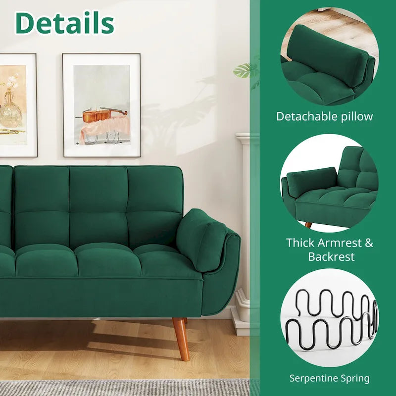 Canapé-lit futon en lin multicolore avec dossier capitonné divisé et dossier réglable – 2 places