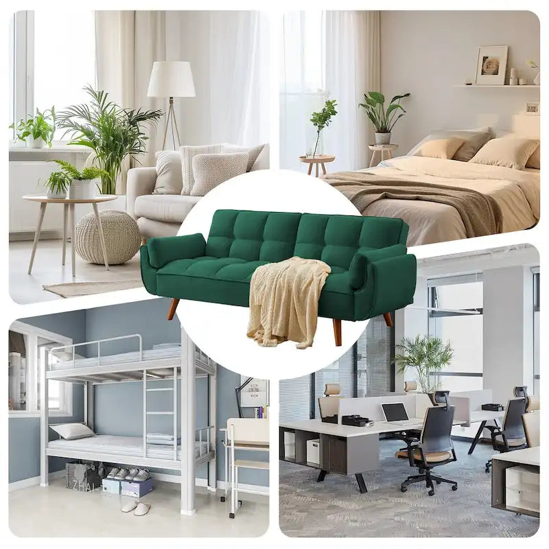 Canapé-lit futon en lin multicolore avec dossier capitonné divisé et dossier réglable – 2 places