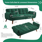 Canapé-lit futon en lin multicolore avec dossier capitonné divisé et dossier réglable – 2 places