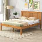 Lit plateforme en bois de pin chêne/expresso avec tête de lit et lattes – Grand lit double/grand lit, 2 personnes