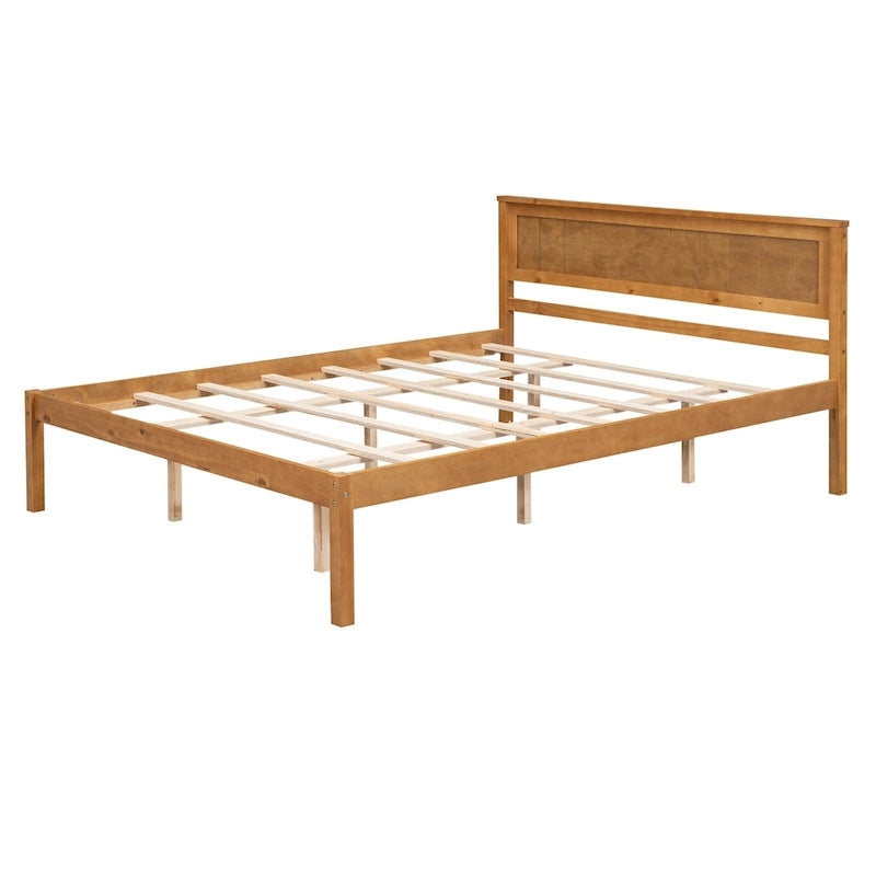 Lit plateforme en bois de pin chêne/expresso avec tête de lit et lattes – Grand lit double/grand lit, 2 personnes