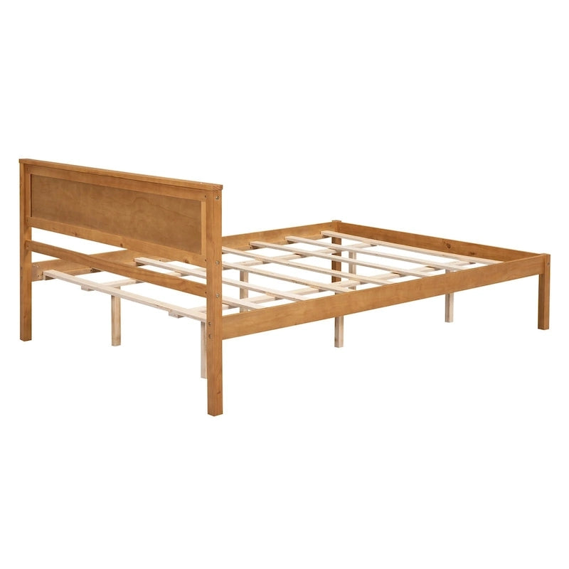 Lit plateforme en bois de pin chêne/expresso avec tête de lit et lattes – Grand lit double/grand lit, 2 personnes