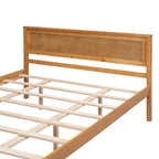 Lit plateforme en bois de pin chêne/expresso avec tête de lit et lattes – Grand lit double/grand lit, 2 personnes