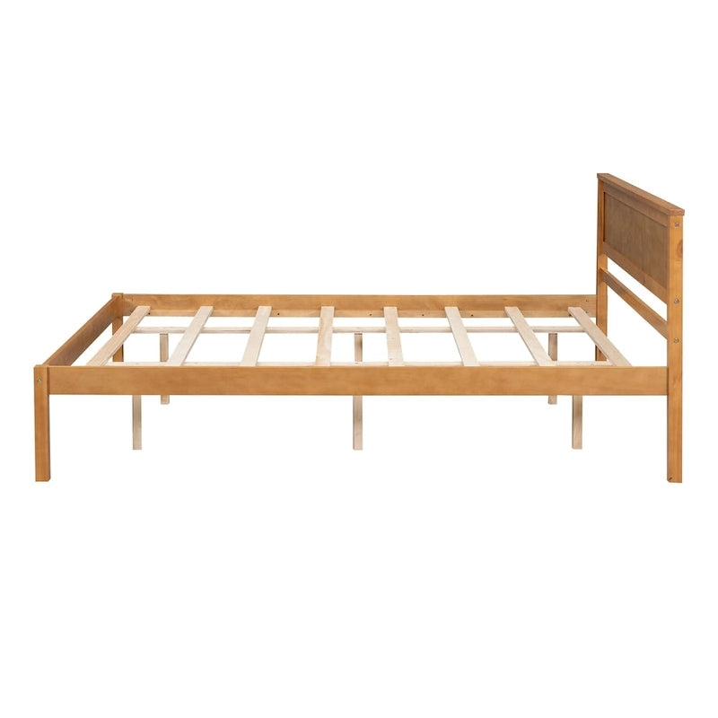 Lit plateforme en bois de pin chêne/expresso avec tête de lit et lattes – Grand lit double/grand lit, 2 personnes