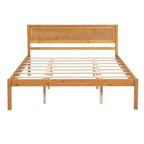 Lit plateforme en bois de pin chêne/expresso avec tête de lit et lattes – Grand lit double/grand lit, 2 personnes