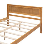 Lit plateforme en bois de pin chêne/expresso avec tête de lit et lattes – Grand lit double/grand lit, 2 personnes