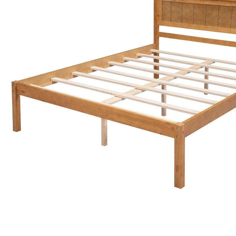 Lit plateforme en bois de pin chêne/expresso avec tête de lit et lattes – Grand lit double/grand lit, 2 personnes