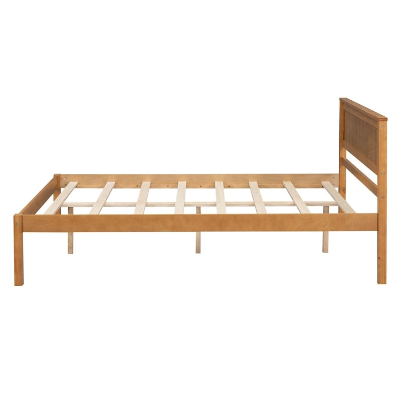 Lit plateforme en bois de pin chêne/expresso avec tête de lit et lattes – Grand lit double/grand lit, 2 personnes