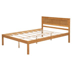 Lit plateforme en bois de pin chêne/expresso avec tête de lit et lattes – Grand lit double/grand lit, 2 personnes