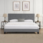 Lit Queen rembourré gris avec tête de lit capitonnée – 2 personnes