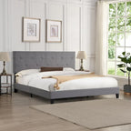 Lit Queen rembourré gris avec tête de lit capitonnée – 2 personnes