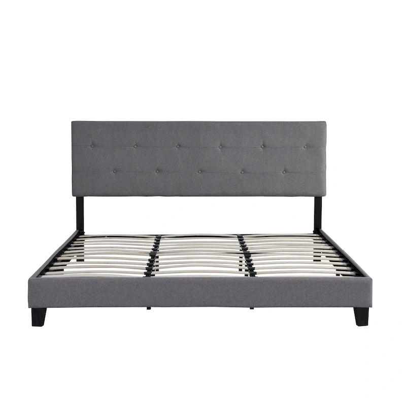 Lit Queen rembourré gris avec tête de lit capitonnée – 2 personnes