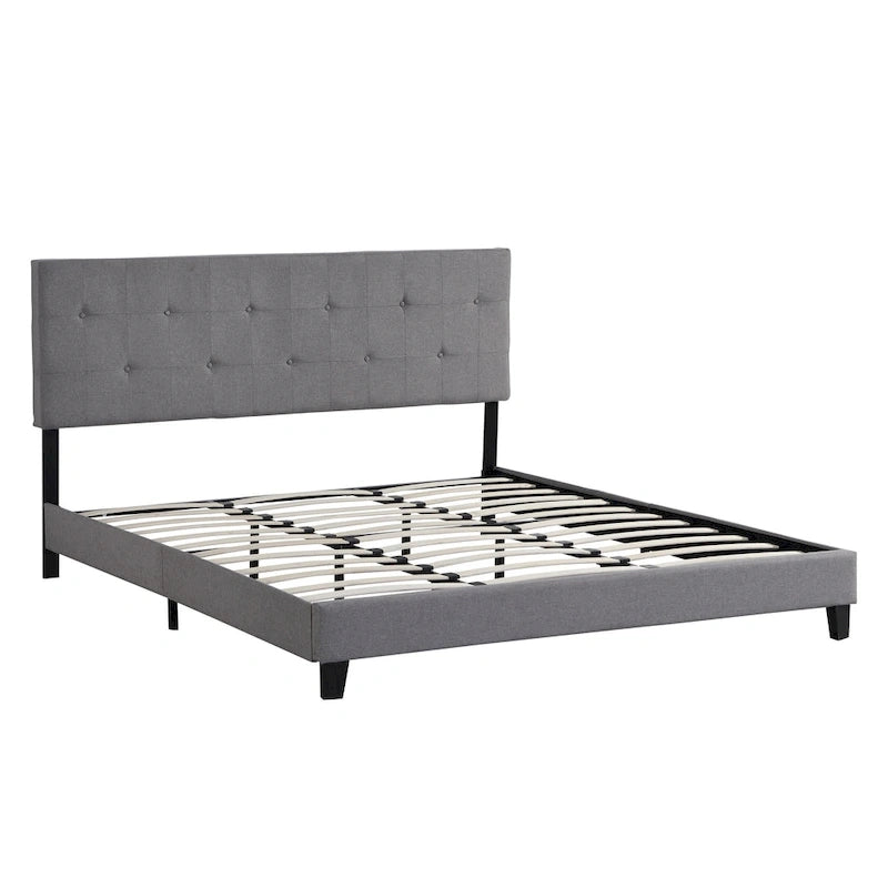 Lit Queen rembourré gris avec tête de lit capitonnée – 2 personnes