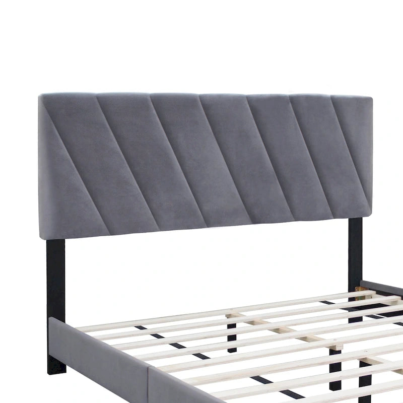 Lit plateforme queen capitonné gris avec tête de lit réglable – 2 personnes