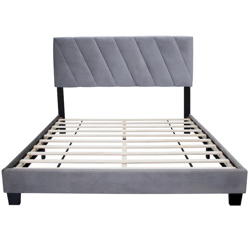 Lit plateforme queen capitonné gris avec tête de lit réglable – 2 personnes