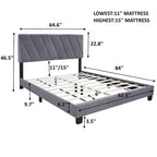 Lit plateforme queen capitonné gris avec tête de lit réglable – 2 personnes