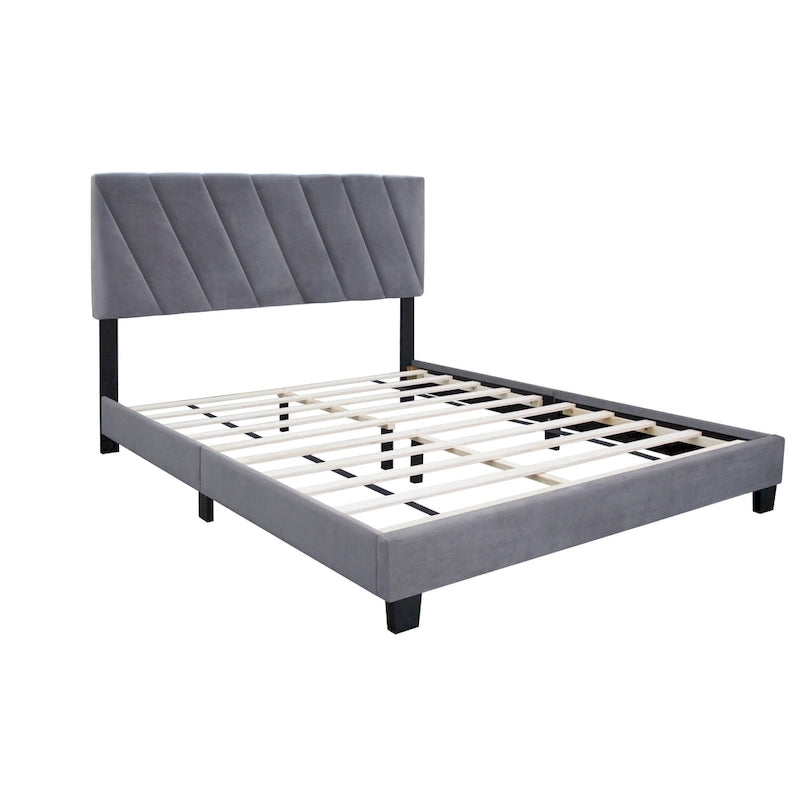 Lit plateforme queen capitonné gris avec tête de lit réglable – 2 personnes