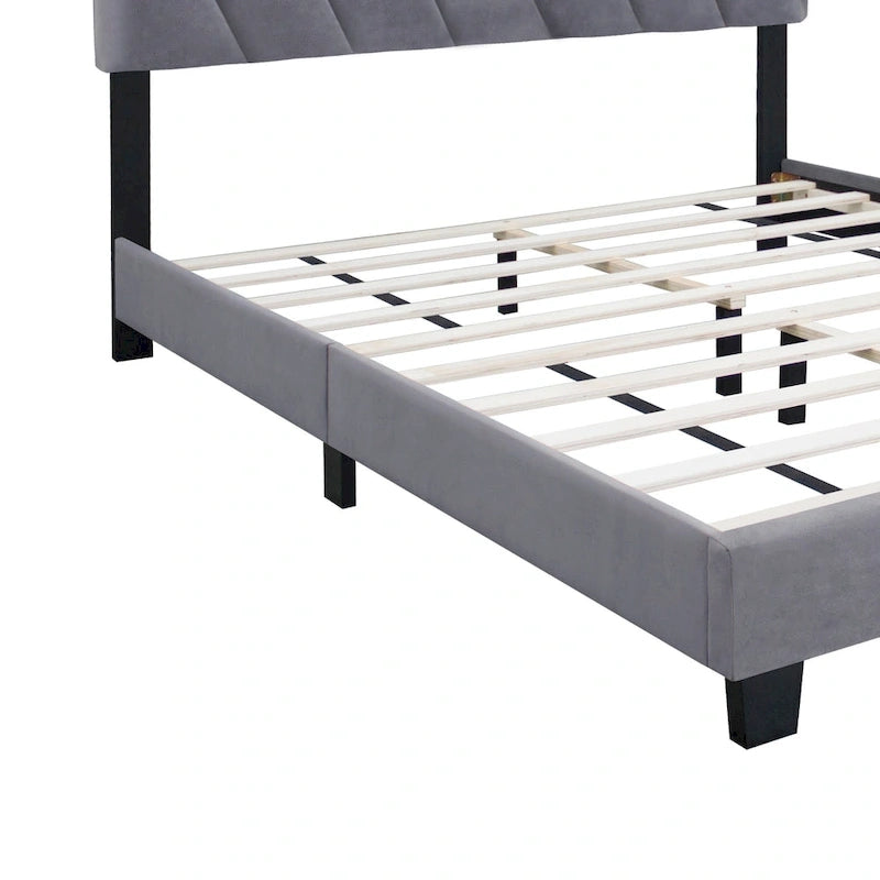 Lit plateforme queen capitonné gris avec tête de lit réglable – 2 personnes
