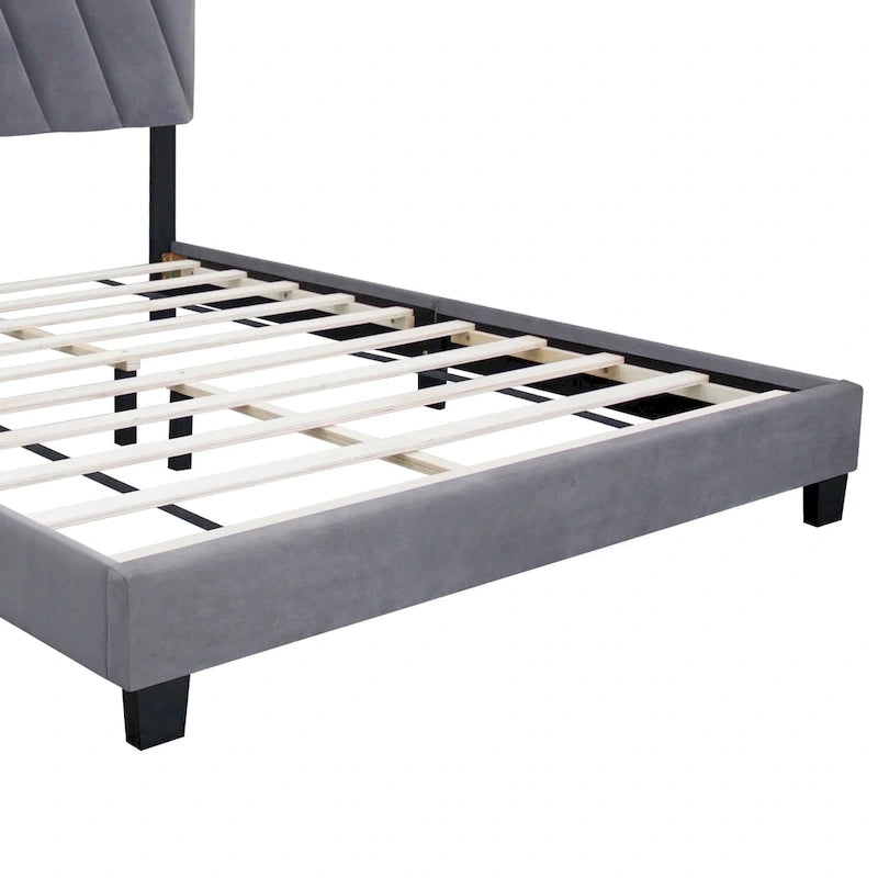 Lit plateforme queen capitonné gris avec tête de lit réglable – 2 personnes