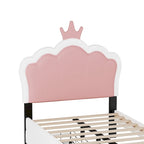Lit plateforme rembourré en PU rose/blanc avec tête de lit capitonnée et 2 tiroirs de rangement – Lit simple / Lit double – 1 personne
