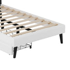 Lit plateforme rembourré en PU rose/blanc avec tête de lit capitonnée et 2 tiroirs de rangement – Lit simple / Lit double – 1 personne