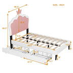 Lit plateforme rembourré en PU rose/blanc avec tête de lit capitonnée et 2 tiroirs de rangement – Lit simple / Lit double – 1 personne