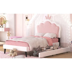 Lit plateforme rembourré en PU rose/blanc avec tête de lit capitonnée et 2 tiroirs de rangement – Lit simple / Lit double – 1 personne