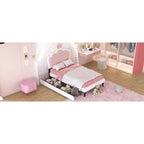 Lit plateforme rembourré en PU rose/blanc avec tête de lit capitonnée et 2 tiroirs de rangement – Lit simple / Lit double – 1 personne