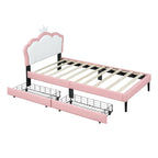 Lit plateforme rembourré en PU rose/blanc avec tête de lit capitonnée et 2 tiroirs de rangement – Lit simple / Lit double – 1 personne