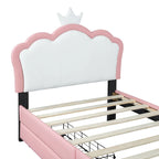 Lit plateforme rembourré en PU rose/blanc avec tête de lit capitonnée et 2 tiroirs de rangement – Lit simple / Lit double – 1 personne