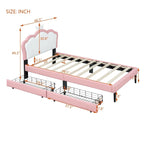 Lit plateforme rembourré en PU rose/blanc avec tête de lit capitonnée et 2 tiroirs de rangement – Lit simple / Lit double – 1 personne