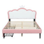 Lit plateforme rembourré en PU rose/blanc avec tête de lit capitonnée et 2 tiroirs de rangement – Lit simple / Lit double – 1 personne