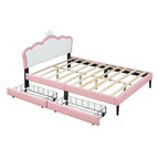 Lit plateforme rembourré en PU rose/blanc avec tête de lit capitonnée et 2 tiroirs de rangement – Lit simple / Lit double – 1 personne