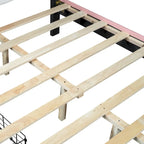 Lit plateforme rembourré en PU rose/blanc avec tête de lit capitonnée et 2 tiroirs de rangement – Lit simple / Lit double – 1 personne