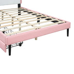 Lit plateforme rembourré en PU rose/blanc avec tête de lit capitonnée et 2 tiroirs de rangement – Lit simple / Lit double – 1 personne
