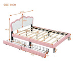 Lit plateforme rembourré en PU rose/blanc avec tête de lit capitonnée et 2 tiroirs de rangement – Lit simple / Lit double – 1 personne