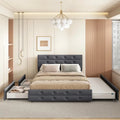 Lit plateforme Queen en lin gris avec capitonnage, 2 tiroirs de rangement et lit gigogne – 2 personnes