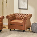 Fauteuil club Chesterfield en similicuir marron clair avec capitonnage et clous décoratifs – 1 personne