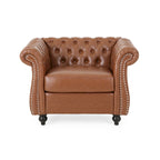 Fauteuil club Chesterfield en similicuir marron clair avec capitonnage et clous décoratifs – 1 personne