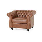 Fauteuil club Chesterfield en similicuir marron clair avec capitonnage et clous décoratifs – 1 personne