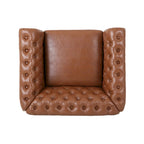 Fauteuil club Chesterfield en similicuir marron clair avec capitonnage et clous décoratifs – 1 personne