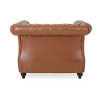 Fauteuil club Chesterfield en similicuir marron clair avec capitonnage et clous décoratifs – 1 personne