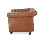 Fauteuil club Chesterfield en similicuir marron clair avec capitonnage et clous décoratifs – 1 personne