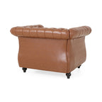 Fauteuil club Chesterfield en similicuir marron clair avec capitonnage et clous décoratifs – 1 personne