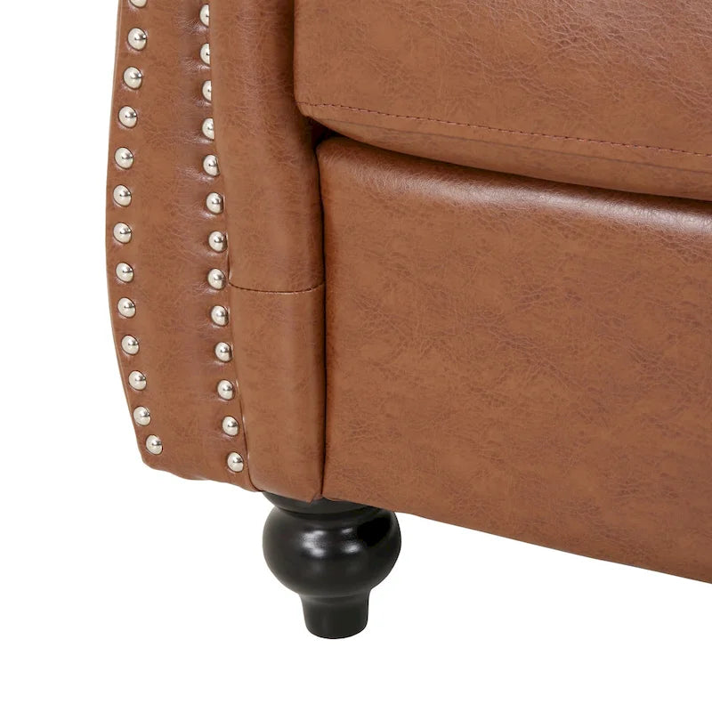 Fauteuil club Chesterfield en similicuir marron clair avec capitonnage et clous décoratifs – 1 personne