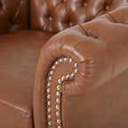 Fauteuil club Chesterfield en similicuir marron clair avec capitonnage et clous décoratifs – 1 personne